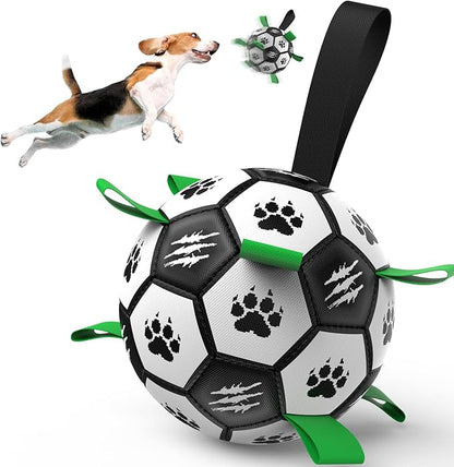 Diman Dog Soccer Ball with Straps, Dog Ball for Outdoor Fun, Birthday Gifts, Dogs Toys Balls for Small Medium Pet, Puppy Toys (Black, 6 Inch)