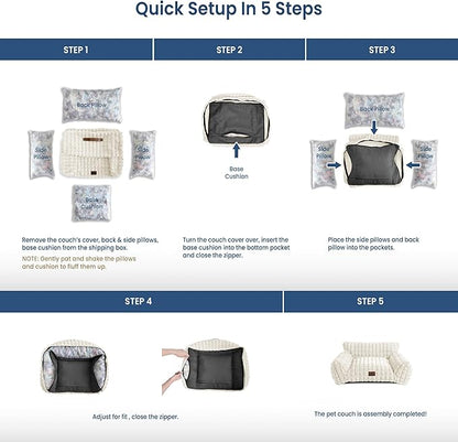 Cat Beds for Indoor Cats - Cute Cat Couch Bed Fluffy Pet Sofa with Faux Rabbit Fur Washable Cover, Fuzzy Pet Couch in 3D Diamond Pattern, Suppportive Large & Small Cats Sofa, 24inch Off White