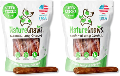 Nature Gnaws USA Steer Sticks for Dogs 5-7" (8oz) - Mixed Thickness - Long Lasting for Aggressive Chewers and Large Dogs - Natural Beef Bully Dog Chew Bones (Pack of 2)