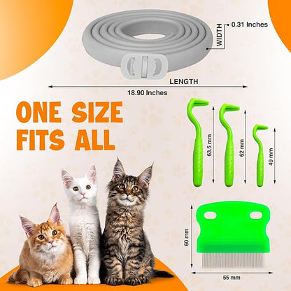 Cat Flea Collar 2 Pack 8-Month Protection Waterproof Natural Flea Collar for Cats Safe and Effective Includes Flea Comb and Tick Removal Tool Adjustable Size for All Cats & Kitten