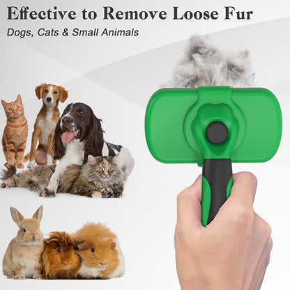 Swihauk Self Cleaning Slicker Brush - Skin Friendly Deshedding Grooming Tool for Dogs & Cats, Suitable for Shedding & Haired Pets, with Pet Supplies Accessories, Green