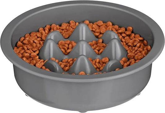 The Niner Slow Feed Bowl - Raised Peaks Slow Down Pets Eating - Fits Elevated Feeders Including Neater Feeder Large Sizes - Gentle on Teeth and Gums - Holds up to 2 Cups (Gunmetal Grey)