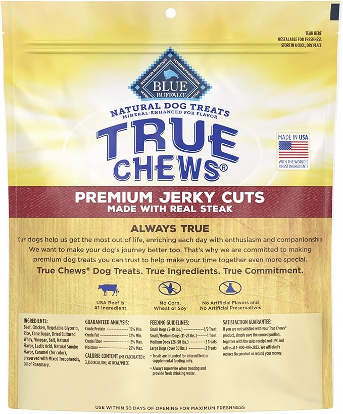 Blue Buffalo True Chews Premium Jerky Cuts Dog Treats, Made in The USA with Natural Ingredients, Beef, 30-oz. Bag