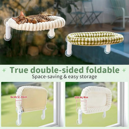 Sunhoo Cat Window Perch Bed Foldable Kitty Windowsill Hammock Shelf Seat Large Cats Suction Cup Indoor Kitten Window Sill Lounger with Soft Plush Cushion Machine Washable 21.26 * 11.8in (Grey，M)