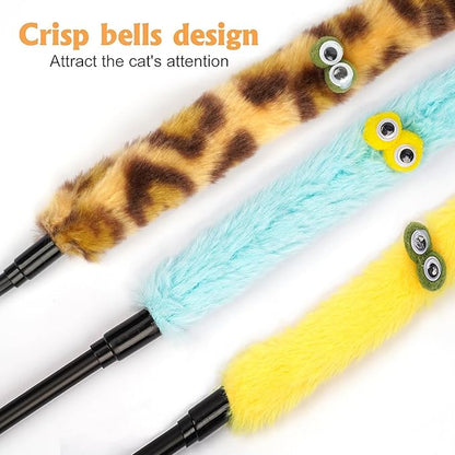 Cat Toys for Indoor Toys,Rainbow Cat Wand Toys,Feather Flips Plush Ball Cat Toys,Interactive Feather Toy for Teaser Play and Chase Exercise with Kitten 3 Pack (Pack 3)