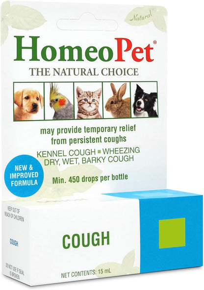HomeoPet Cough, Safe and Natural Cough Supplement for Dogs, Cats, and Small Pets, 15 Milliliters