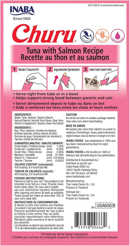 Churu Tuna with Salmon Recipe Lickable Creamy Purée Cat Treats 24 Tubes