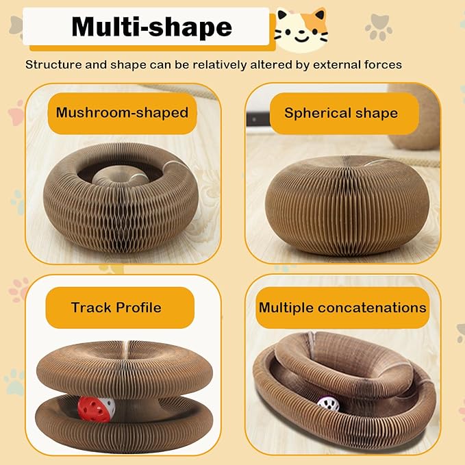 Magic Organ Cat Scratching Board Adventure Toy with Bell and Catnip Balls Foldable and Changeable Shape Accordion Toy Ultimate Interactive Mental & Physical Exercise Cat Toys for Indoor Cats