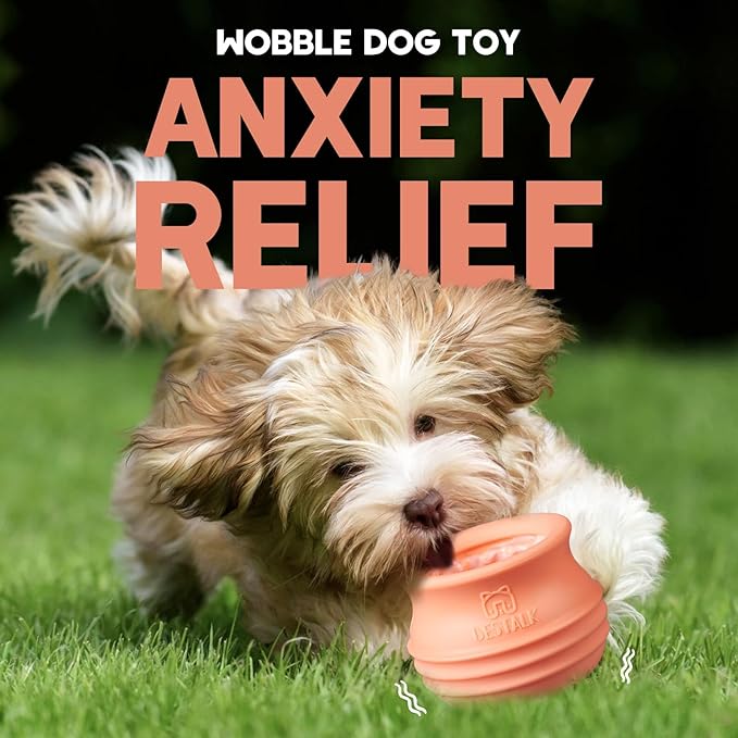 Dog Enrichment Treat Toy, Long-Lasting Wobbly Interactive Freeze Lick Toys for Dogs, Stuffable Puzzle Feeder Toy for Boredom, Silicone Treat Dispensing Chew Toy (Pastel Orange,M)