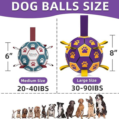 QDAN Dog Ropes Toys, Soccer Ball with Straps, Interactive Dog Toys for Tug of War, Dog Water Toy, Durable Balls for Medium Large Dogs（8 Inch）