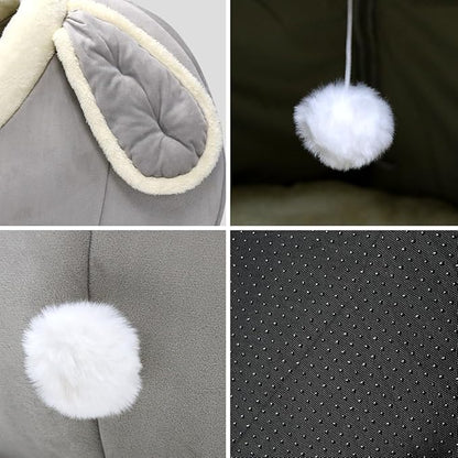 Lcybem Cat Beds for Indoor Cats - Rabbit-Shaped Cat Cave Bed with Hanging Toy,Super Soft Calming Pet Bed for Kitten,Small Dog,Warm Plush&Machine Washable&Removable Cotton Pad,cat Hideaway