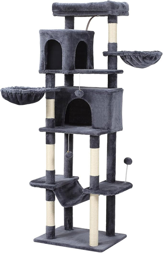 70-Inch Cat Tree,Large Cat Tree Tower with Hammock, Scratching Post, Condo and Multi-Level Cat Tower for Large Cats, Cat Activity Center Playhouse, Dark Gray LCT016