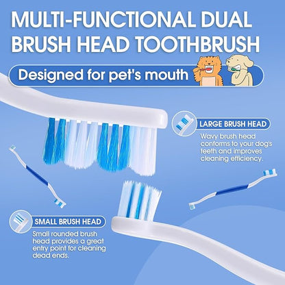 Dog Toothbrush – Newly Upgraded Dual-Head Design with 60° Wavy Bristles – Gently Surrounds Teeth for Deep Cleaning and Plaque Removal – Non-Slip Handle, Ideal for Daily Pet Dental Care (Blue, 2-Pack)