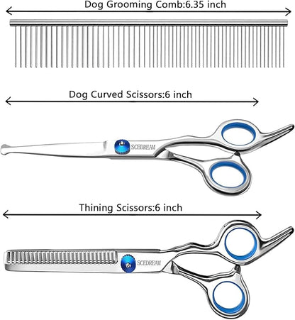 3 in 1 Dog Grooming Scissors Kit with Safety Round Tips - Professional Pet Grooming Shears, 4CR Stainless Steel, Blue