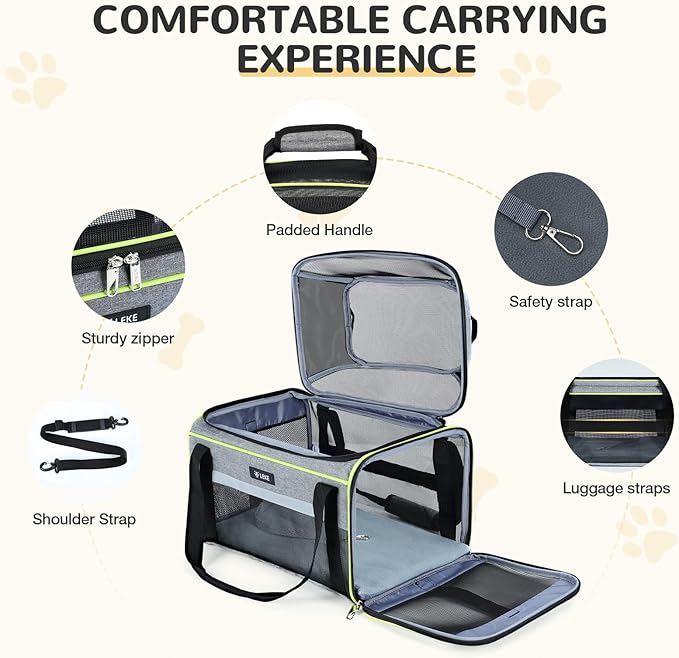 Lekereise Top-Expandable Pet Carrier - TSA Airline Approved Soft Sided Underseat Up to 12lbs Travel Carriers for Small Cats and Dogs with Locking Safety Zippers Anti-Scratch Mesh