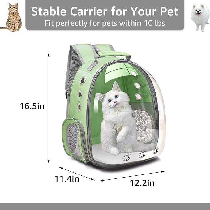 Travel Backpack Bubble Carrying Bag for Small Medium Dogs Cats, Space Capsule Pet Carrier Dog for Hiking, Airline Approved - Green