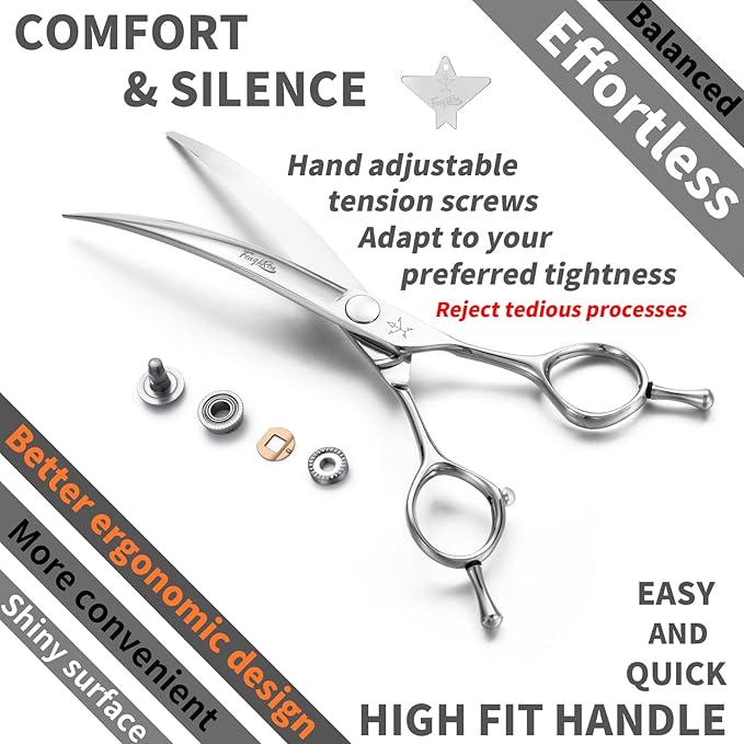 High-end Professional Dog Grooming Curved Scissors Pet Curved Shears 7.5 Inches Extremely Very Sharp Made Of Stainless Steel Alloy By Hand For Dog Cat Groomer