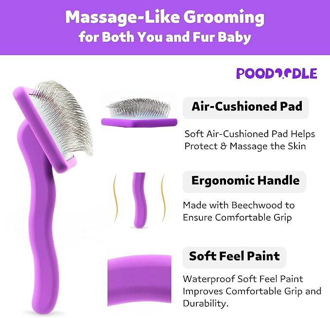 Small Slicker Brush, Purple, Hair Brush for Curly Wavy Haired Dogs - Poodles, Doodles, Bichon, Bernese Mountain Dog, Cocka Spaniels - Detangling, Grooming, Deshedding - 1 inch