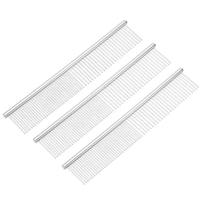 Dog Cat Comb, Pet Combs Stainless Steel Teeth with Rounded Ends for Knots Mats Loose Hair Removal, 7.5IN (Silver, 3 Pack), Grooming Tool Intended for Long Curly Hair Pet
