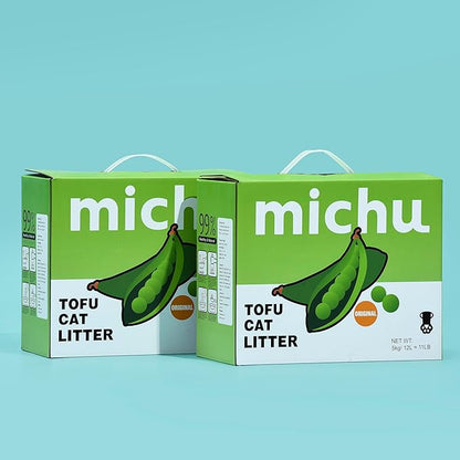 Michu Tofu Cat Litter Gen3 – 100% Natural & Biodegradable Clumping Formula, Fast-Clumping, Odor-Control, Flushable, Low-Tracking, Dust-Free – Value Box, 2 Boxes=22 lb, Original