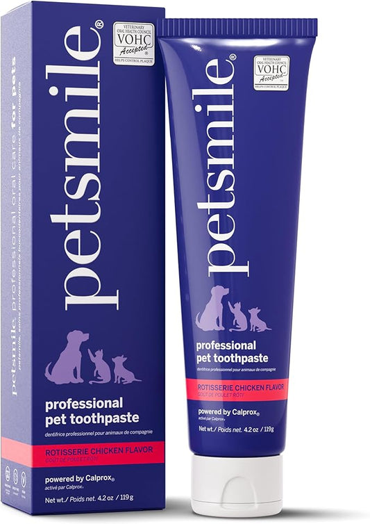 Petsmile Professional Pet Toothpaste for Cats & Dogs - Only VOHC Accepted Toothpaste - Clinically Proven to Control Plaque & Tartar Calprox Formula (Rotisserie Chicken, 4.2 Oz)