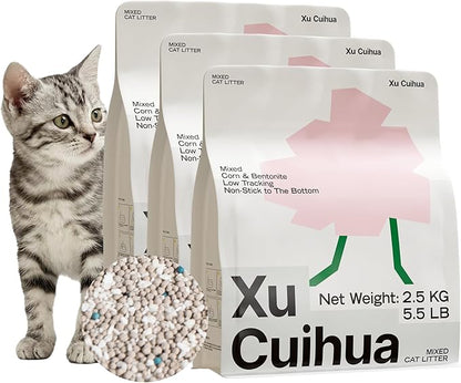 Bentonite Mix Cat Litter, Strong Clumping Litter, Odor Control, Easy Scooping, Clumps Lift Cleanly, Low Dust, Corn & Cassava Litter, 5.5 LB x 3 Bags