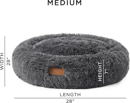 Town & Country Luxe CuddleTown Fuzzy Solid Donut Pet Bed, Soft, Cozy & Calming, Water Repellent, Non-Slip Bottom, 100% Machine Washable, Dark Grey, Medium 28"x28"x7" Round