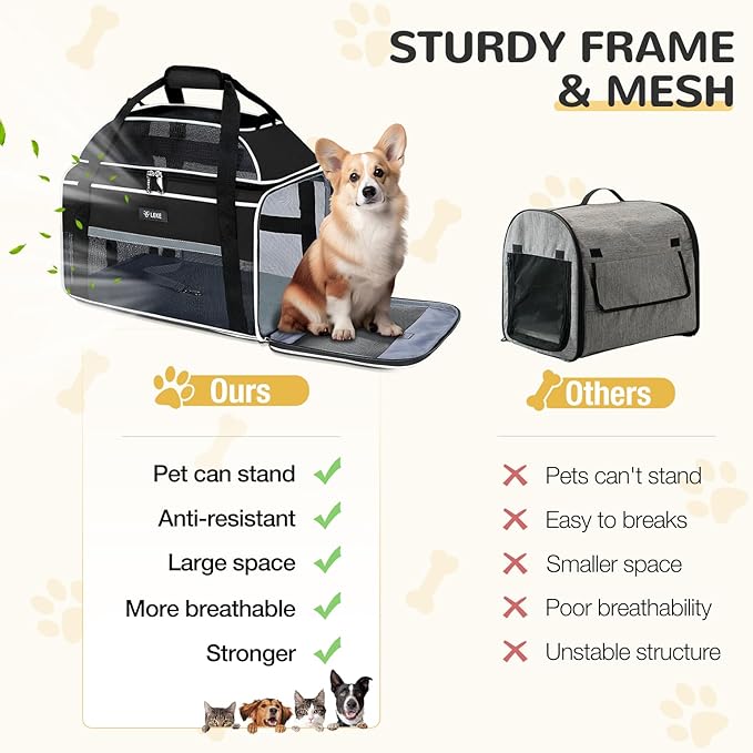 Lekereise Top-Expandable Pet Carrier - TSA Airline Approved Soft Sided Underseat Up to 12lbs Travel Carriers for Small Cats and Dogs with Locking Safety Zippers Anti-Scratch Mesh