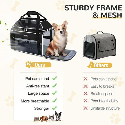 Lekereise Top-Expandable Pet Carrier - TSA Airline Approved Soft Sided Underseat Up to 12lbs Travel Carriers for Small Cats and Dogs with Locking Safety Zippers Anti-Scratch Mesh