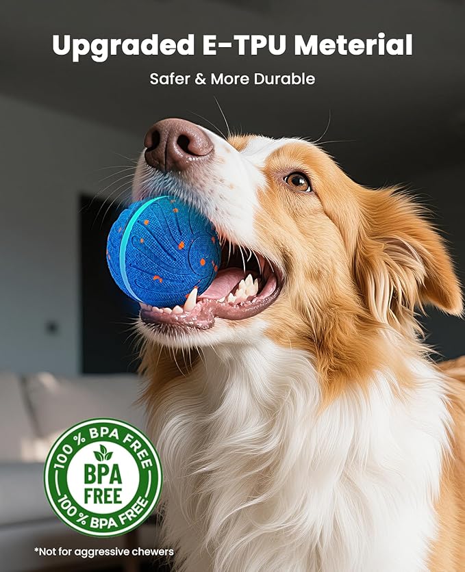 Smart Interactive Dog Balls, Automatic Moving Ball for Medium and Large Dogs, E-TPU New Material, Motion Activated Rolling & Rotating Bouncy Toy for Dog Enrichment & Stimulation