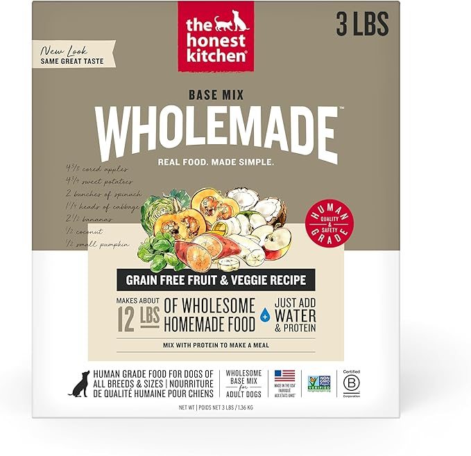 The Honest Kitchen Human Grade Wholemade™ Dehydrated Grain Free Fruit & Veggie Base Mix Dog Food (Just Add Protein), 3 lb Box