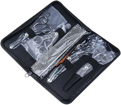 Dog Grooming Scissors Kit with Round Tip, 6 in 1 Cat Dog Scissors, Stainless Steel Pet Grooming Shears, Straight, Curved, Thinning Shears, Comb for Full Body, Face, Nose, Ear & Paw
