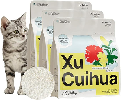 Natural Cat Litter Unscented, 100% Plant-Based, Strong Clumping Litter, Easy Scooping, Clumps Lift Cleanly, Chemical-Free, Low Dust, Corn & Cassava Litter, 16.5 LB (5.5 LB x 3 Bags)