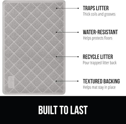 GORILLA GRIP Cat Litter Box Mat, 35x23, Water Resistant, US Designed Kitty Litter Trapping Mats, Easy to Clean, Scatter Control, Less Mess and Clean Floors, Kitten Supplies for Indoor Cats, Light Gray
