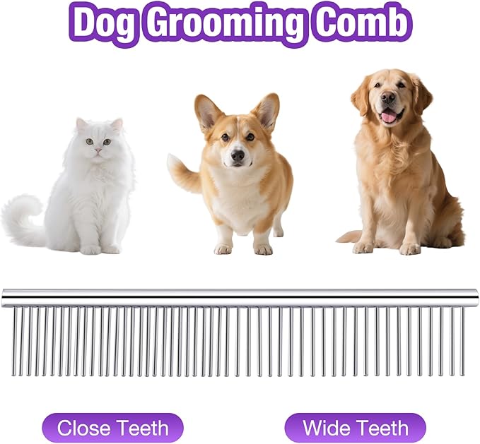 Professional Dog Grooming Scissors with Safety Round Tips, 3 in 1 Dog Grooming Scissors Kit, 4CR Stainless Steel Pet Grooming Shears, Sharp and Sturdy, Purple