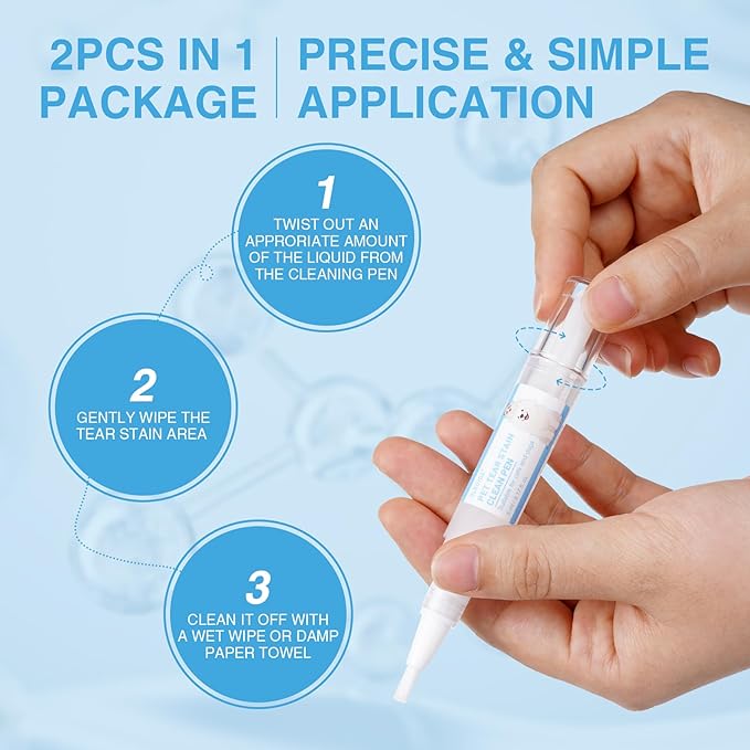 Tear Stain Remover for Dogs & Cats, Natural Gentle Pet Tear Stain Clean Pen,Effectively Cleans Tear Stains, Eye Discharge & Debris, Pefect for White Dogs