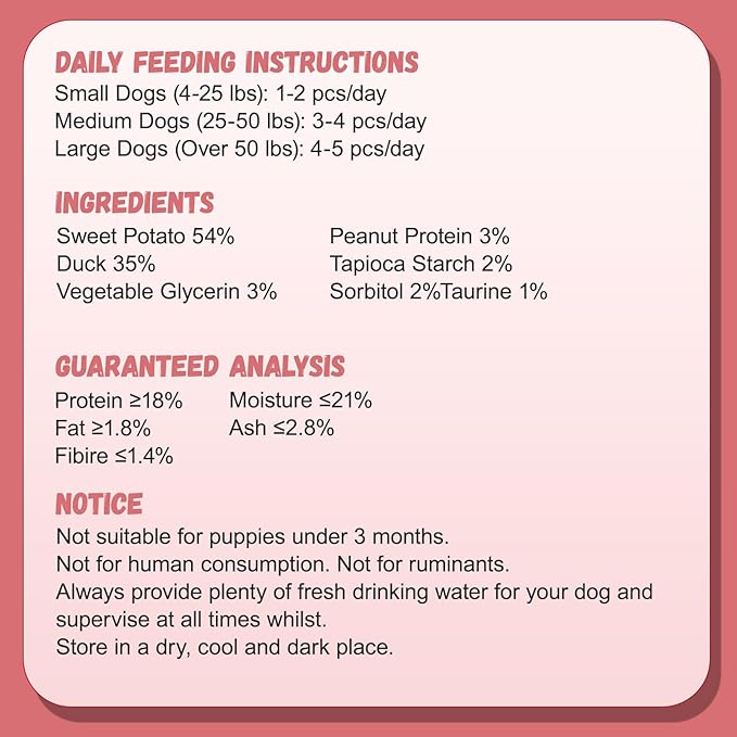 Duck Double Purple Sweet Potato Wraps Dog Treats, Healthy Low Fat Dog Jerky High Protein for Training Treats Snacks, Chewy for Small Medium Large Dogs 12-15 Counts