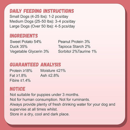 Duck Double Purple Sweet Potato Wraps Dog Treats, Healthy Low Fat Dog Jerky High Protein for Training Treats Snacks, Chewy for Small Medium Large Dogs 12-15 Counts