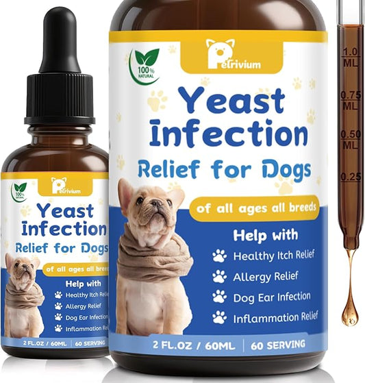 Natural Dog Yeast Infection Relief for Itchy Skin & Ear Treatment - Allergy & Paw Itching, Soothes Irritation & Reduces Inflammation Herbal Dog Supplement Drops