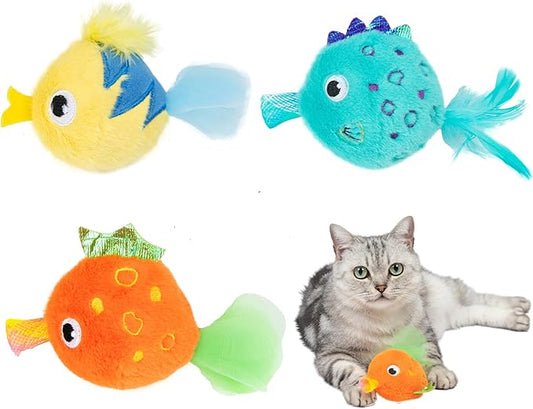 Catify by Best Pet Supplies Interactive Cat Toys – Plush, Motion-Activated & Squeaking Toys with Premium North American Catnip for Indoor Cats & Kittens - Fluffy Fish Set