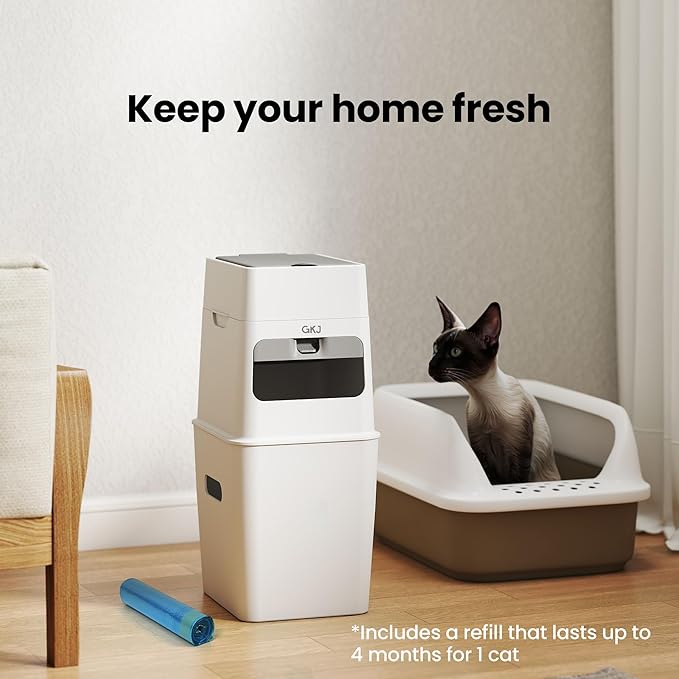 Cat Litter Trash Can, GKJ Cat Litter Bin | Garbage Disposal Diaper Pail | No Smell Cat Litter Pail | Pet Waste Pail for Cats, Dogs, Includes 1 Roll Refill Bag
