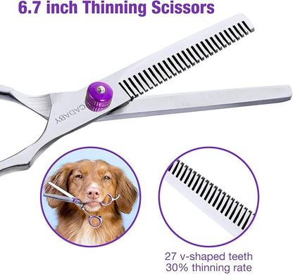Professional Dog Grooming Scissors with Safety Round Tips, 3 in 1 Dog Grooming Scissors Kit, 4CR Stainless Steel Pet Grooming Shears, Sharp and Sturdy, Purple