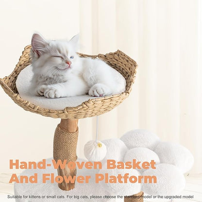Modern Cat Tree, Wood Cat Tree Tower for Small Cats, Luxury Cat Condo with Scratching Posts and Flower Platforms, Cat Furniture by Easyego, (White)