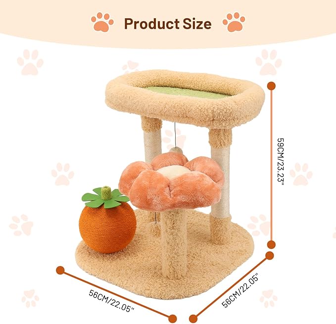 Kitten Sugarl Cat Scratching Post Sisal Scratch Post for Indoor Cat with Hanging Ball,Solid Wooden 2 Level Track,Interactive Cat Toy