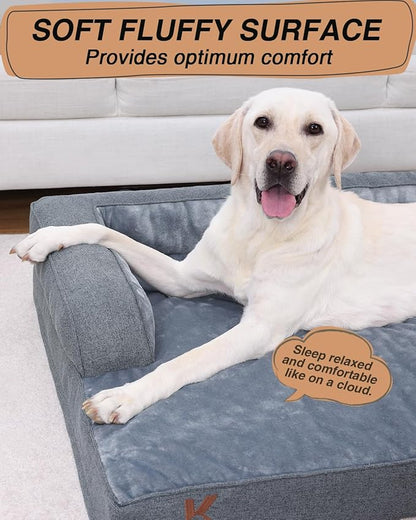 KSIIA Washable Dog Bed XL Senior Dog, Orthopedic Warm Soft Pet Sofa Waterproof Pet Couch with Sides, Non-Slip and Egg-Crate Foam Extra Large Beds with Removable Cover, 41x27Inch, Dark Grey