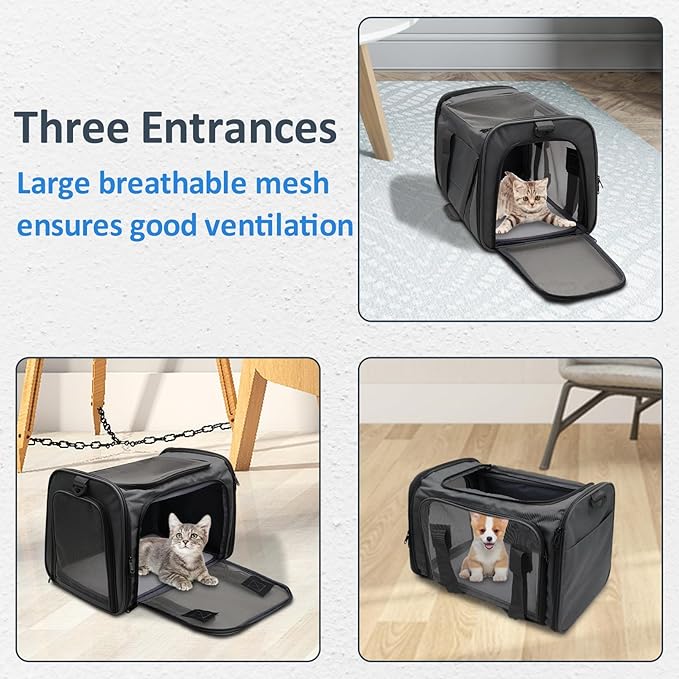 kathson Cat Carrier, Dog Carrier Pet Carriers Airline Approved Portable Collapsible Hand Bag Soft-Sided Dog Travel Carrier Bag for Puppy Kitten Small Dogs Up to 15 Lbs (Black)