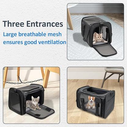 kathson Cat Carrier, Dog Carrier Pet Carriers Airline Approved Portable Collapsible Hand Bag Soft-Sided Dog Travel Carrier Bag for Puppy Kitten Small Dogs Up to 15 Lbs (Black)