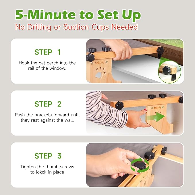 Cat Window Perch Sturdy Hammock Window Seat with Cushion Bed Cover, Wood & Metal Frame for Large Cats, Easy to Adjust Cat Bed for Windowsill, Bedside, Drawer and Cabinet (M)