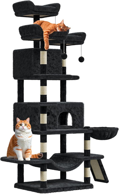 68.5 Inch Tall Cat Tree Tower, Heavy Duty Multi-Level Cat Tower with Scratching Posts, Condo, Plush Perches, Hammocks, Basket & Dangling Balls, Cat Furniture for Indoor Cats