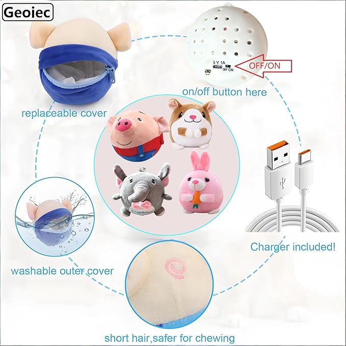 Interactive Dog Toys, 2026 New Active Moving Pet Plush Toy, Rechargeable Squeaky Dog Ball Toy with Talking Sound, Washable Cartoon Bunny Plush Toy for Dogs Puppies (Pink Bunny)